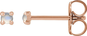 14K Gold Natural Rainbow Moonstone Round 4-Prong Claw Rose-Cut Stud Earrings - Rose Gold