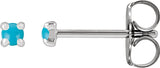Platinum Natural Turquoise Round 4-Prong Claw Rose-Cut Stud Earrings