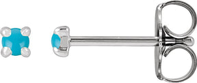 Platinum Natural Turquoise Round 4-Prong Claw Rose-Cut Stud Earrings