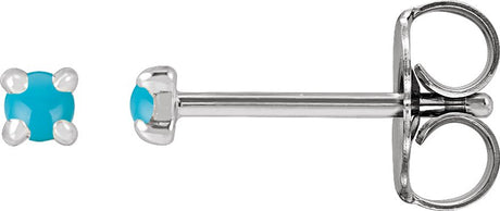 Platinum Natural Turquoise Round 4-Prong Claw Rose-Cut Stud Earrings