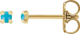 14K Gold Natural Turquoise Round 4-Prong Claw Rose-Cut Stud Earrings - Yellow Gold