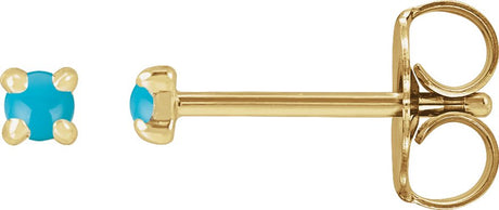 14K Gold Natural Turquoise Round 4-Prong Claw Rose-Cut Stud Earrings - Yellow Gold