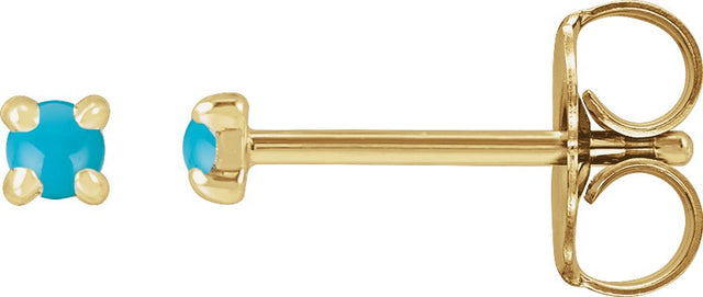 14K Gold Natural Turquoise Round 4-Prong Claw Rose-Cut Stud Earrings - Yellow Gold