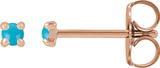 14K Gold Natural Turquoise Round 4-Prong Claw Rose-Cut Stud Earrings - Rose Gold