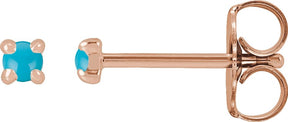 14K Gold Natural Turquoise Round 4-Prong Claw Rose-Cut Stud Earrings - Rose Gold