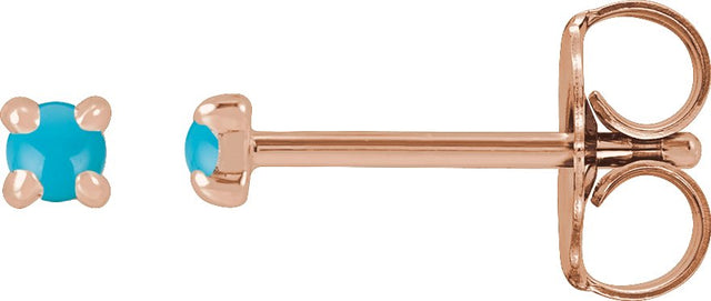 14K Gold Natural Turquoise Round 4-Prong Claw Rose-Cut Stud Earrings - Rose Gold