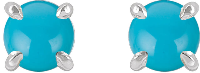 Platinum Natural Turquoise Round 4-Prong Claw Rose-Cut Stud Earrings - view 2