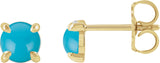 14K Gold Natural Turquoise Round 4-Prong Claw Rose-Cut Stud Earrings - Yellow Gold