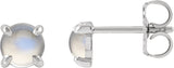 Platinum Natural Rainbow Moonstone Round 4-Prong Claw Rose-Cut Stud Earrings