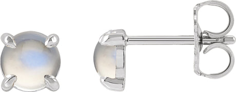 Platinum Natural Rainbow Moonstone Round 4-Prong Claw Rose-Cut Stud Earrings