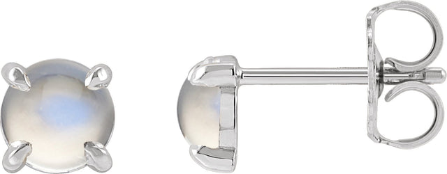 Platinum Natural Rainbow Moonstone Round 4-Prong Claw Rose-Cut Stud Earrings