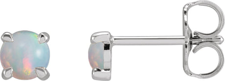 14K Gold Natural White Opal Round 4-Prong Claw Rose-Cut Stud Earrings - White Gold