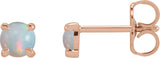 14K Gold Natural White Opal Round 4-Prong Claw Rose-Cut Stud Earrings - Rose Gold
