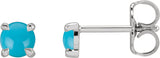 Platinum Natural Turquoise Round 4-Prong Claw Rose-Cut Stud Earrings