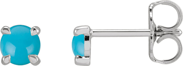 Platinum Natural Turquoise Round 4-Prong Claw Rose-Cut Stud Earrings