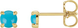 14K Gold Natural Turquoise Round 4-Prong Claw Rose-Cut Stud Earrings - Yellow Gold