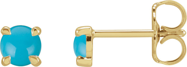 14K Gold Natural Turquoise Round 4-Prong Claw Rose-Cut Stud Earrings - Yellow Gold