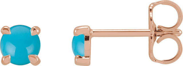 14K Gold Natural Turquoise Round 4-Prong Claw Rose-Cut Stud Earrings - Rose Gold