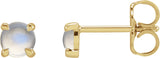 14K Gold Natural Rainbow Moonstone Round 4-Prong Claw Rose-Cut Stud Earrings - Yellow Gold