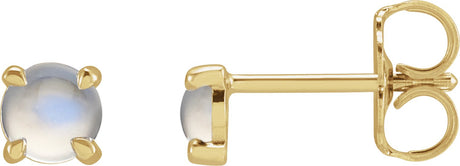 14K Gold Natural Rainbow Moonstone Round 4-Prong Claw Rose-Cut Stud Earrings - Yellow Gold