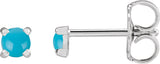 14K Gold Natural Turquoise Round 4-Prong Claw Rose-Cut Stud Earrings - White Gold