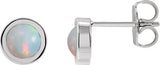 Platinum Natural White Opal Round Bezel-Set Rose-Cut Stud Earrings