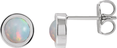 14K Gold Natural White Opal Round Bezel-Set Rose-Cut Stud Earrings - White Gold