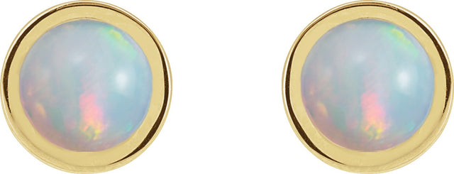 14K Gold Natural White Opal Round Bezel-Set Rose-Cut Stud Earrings - Yellow Gold - view 2
