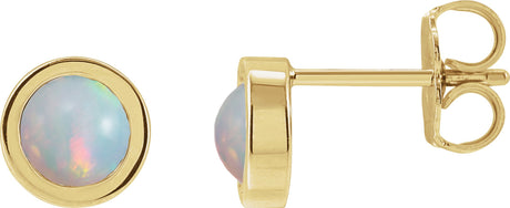 14K Gold Natural White Opal Round Bezel-Set Rose-Cut Stud Earrings - Yellow Gold
