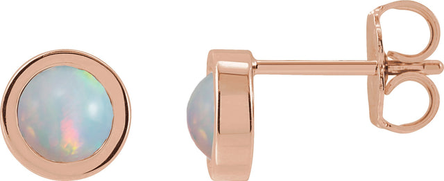 14K Gold Natural White Opal Round Bezel-Set Rose-Cut Stud Earrings - Rose Gold