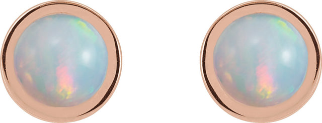 14K Gold Natural White Opal Round Bezel-Set Rose-Cut Stud Earrings - Rose Gold - view 2