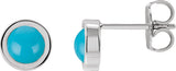Platinum Natural Turquoise Round Bezel-Set Rose-Cut Stud Earrings