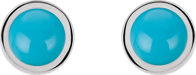 Platinum Natural Turquoise Round Bezel-Set Rose-Cut Stud Earrings - view 2