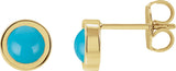 14K Gold Natural Turquoise Round Bezel-Set Rose-Cut Stud Earrings - Yellow Gold
