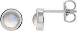 Platinum Natural Rainbow Moonstone Round Bezel-Set Rose-Cut Stud Earrings