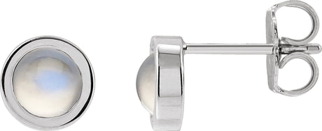 Platinum Natural Rainbow Moonstone Round Bezel-Set Rose-Cut Stud Earrings