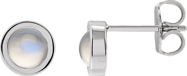 Platinum Natural Rainbow Moonstone Round Bezel-Set Rose-Cut Stud Earrings