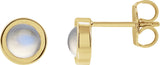 14K Gold Natural Rainbow Moonstone Round Bezel-Set Rose-Cut Stud Earrings - Yellow Gold