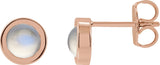 14K Gold Natural Rainbow Moonstone Round Bezel-Set Rose-Cut Stud Earrings - Rose Gold