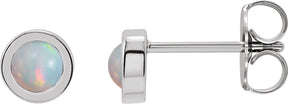 Platinum Natural White Opal Round Bezel-Set Rose-Cut Stud Earrings