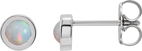 Platinum Natural White Opal Round Bezel-Set Rose-Cut Stud Earrings