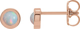 14K Gold Natural White Opal Round Bezel-Set Rose-Cut Stud Earrings - Rose Gold