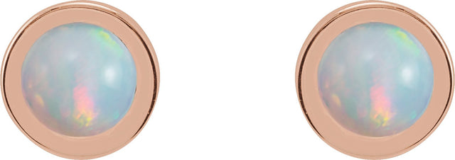 14K Gold Natural White Opal Round Bezel-Set Rose-Cut Stud Earrings - Rose Gold - view 2
