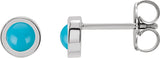 14K Gold Natural Turquoise Round Bezel-Set Rose-Cut Stud Earrings - White Gold