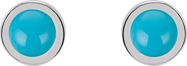 14K Gold Natural Turquoise Round Bezel-Set Rose-Cut Stud Earrings - White Gold - view 2