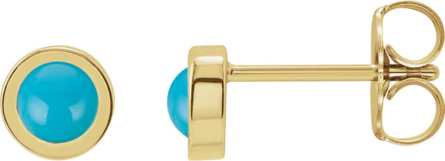 14K Gold Natural Turquoise Round Bezel-Set Rose-Cut Stud Earrings - Yellow Gold