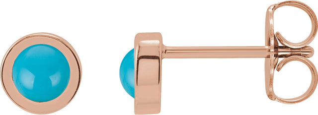 14K Gold Natural Turquoise Round Bezel-Set Rose-Cut Stud Earrings - Rose Gold