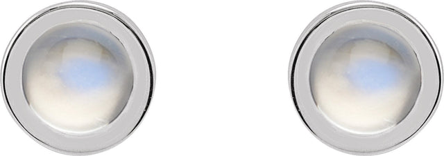 14K Gold Natural Rainbow Moonstone Round Bezel-Set Rose-Cut Stud Earrings - White Gold - view 2