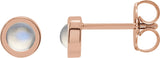 14K Gold Natural Rainbow Moonstone Round Bezel-Set Rose-Cut Stud Earrings - Rose Gold