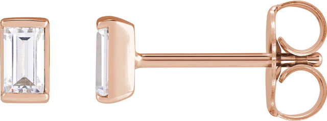 14K Gold Natural Diamond Straight Baguette Channel-Set Stud Earrings - Rose Gold
